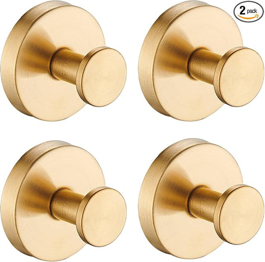 Suction Cup Hooks for Shower, Wreath Hangers for Front Door, Glass Door & Window - Strong Towel, Bath Robe, Loofah Hook Holder for Hanging up to 15 lbs - Waterproof (Gold, 4 Pack)