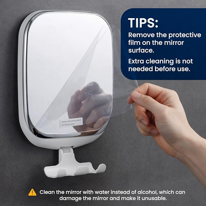 TAILI Shower Mirror Fogless for Shaving,Fogless Mirror Suction Wall Mounted | Shower Mirror Fogless, Shaving Mirrors, Removable & Reusable, Wall Mount, Razor Holder Storage, Bathroom Accessories, White