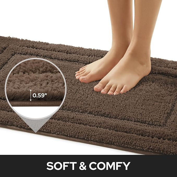 HOMEIDEAS Bathroom Rugs Sets 2 Piece, Super Soft and Absorbent Non Slip Microfiber Machine Washable Bath Mat Set (20" x 32" + 16" x 24", Brown) | Ultra Absorbent, Microfiber Machine Washable Bath Rug Set, for Bathroom, Tub, Shower 20" x 32" + 16" x 24"