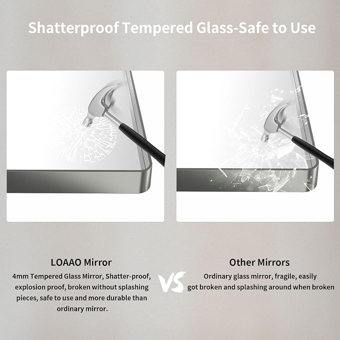LOAAO 40X36 Inch Brushed Nickel Bathroom Mirror | Rounded Rectangle, Silver Metal Frame, Anti-Rust, Tempered Glass, Hangs Horizontally or Vertically