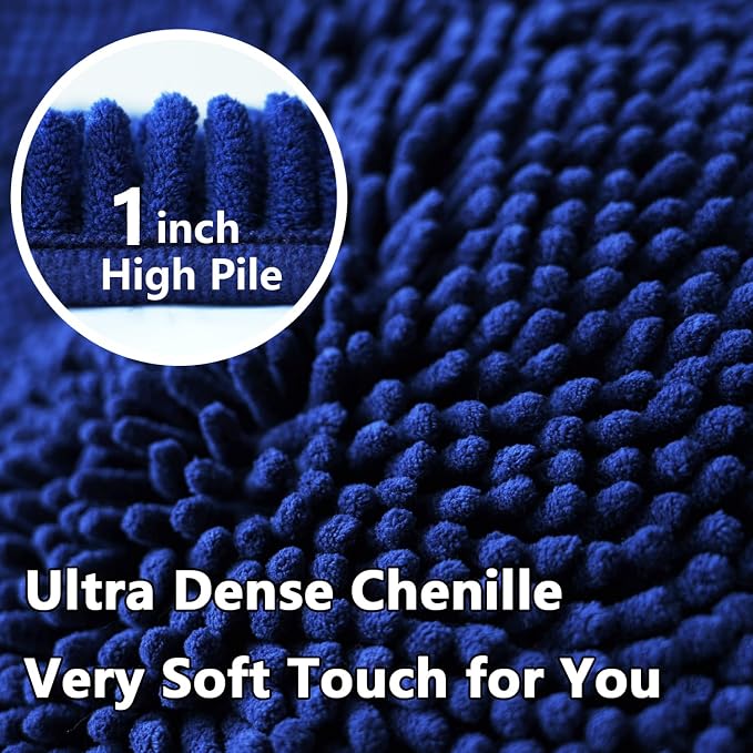 BOANKODU Bathroom Rug Sets 2 Piece, Non-Slip Soft Chenille Bath Mat, 32x20 + 20x20 Inch U Shape, Machine Washable (Navy Blue)