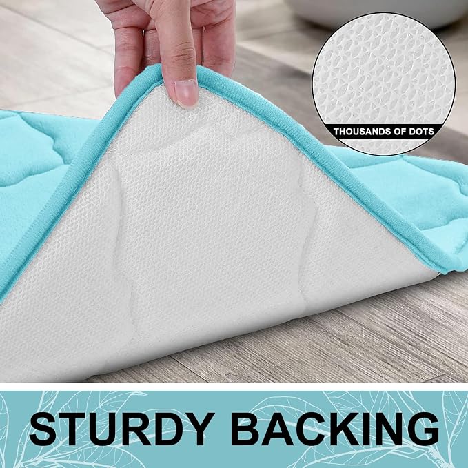 OLANLY Memory Foam Bath Mat Rug 44x24, Ultra Soft Bathroom Rugs, Sky Blue | Thick Absorbent Carpet, Non-Slip Backing, Machine Washable, for Bathroom Floor, Tub, Shower and Home Decor Accessories