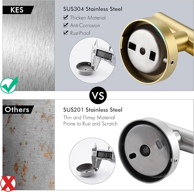 KES Wall Towel Robe Hook for Bathroom Kitchen Hanging Key Hat Coat Hooks SUS304 Stainless Steel Brushed Gold 4 Pack, A2164-BZ-P4