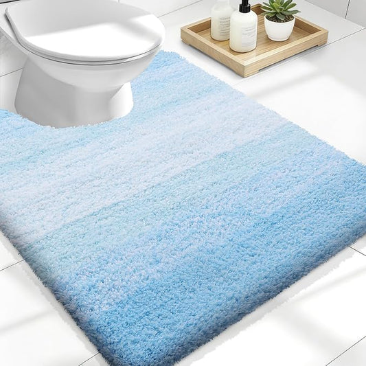 OLANLY Luxury Toilet Rugs U-Shaped 24x20, Soft Absorbent Microfiber Mat | Sky Blue, Non-Slip Quick-Drying Rubber Backing, Washable Plush Contour Bath Mat for Toilet Base, Home Decor Accessories