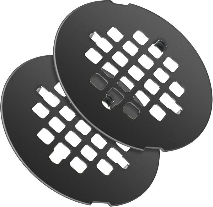 Enhon 2 Pack 4-1/4 Snap in Shower Drain Cover, Round Strainer Drain Grid, Bathroom Shower Grate Cap Replacement for Hair Catcher(Matte Black,Stainless Steel)