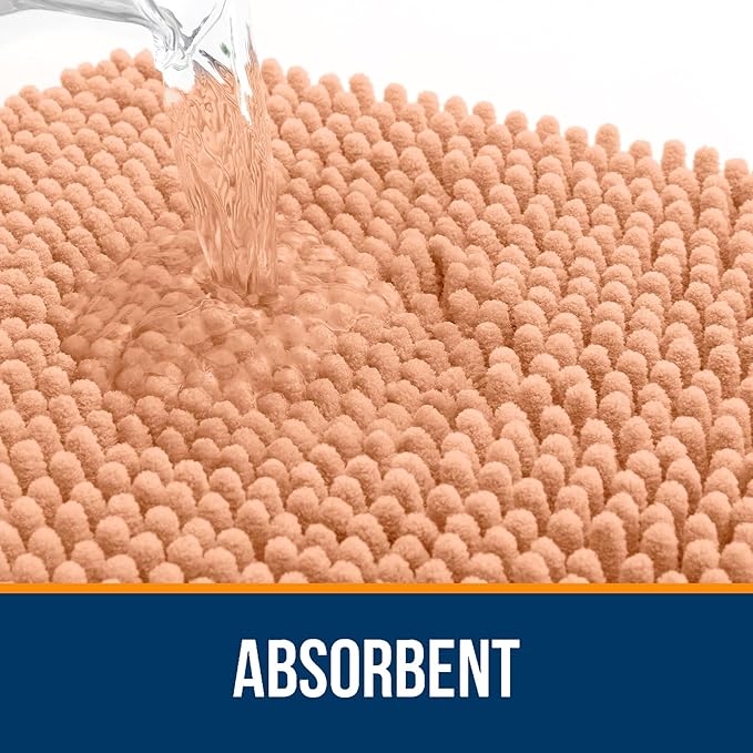 OLANLY Bathroom Runner Rugs 44x24, Extra Soft Absorbent Chenille Bath Rugs | Peach, Quick-Drying Rubber Backing, Machine Washable Long Bath Mat for Bathroom Floor, Tub and Shower, Home Decor Accessories