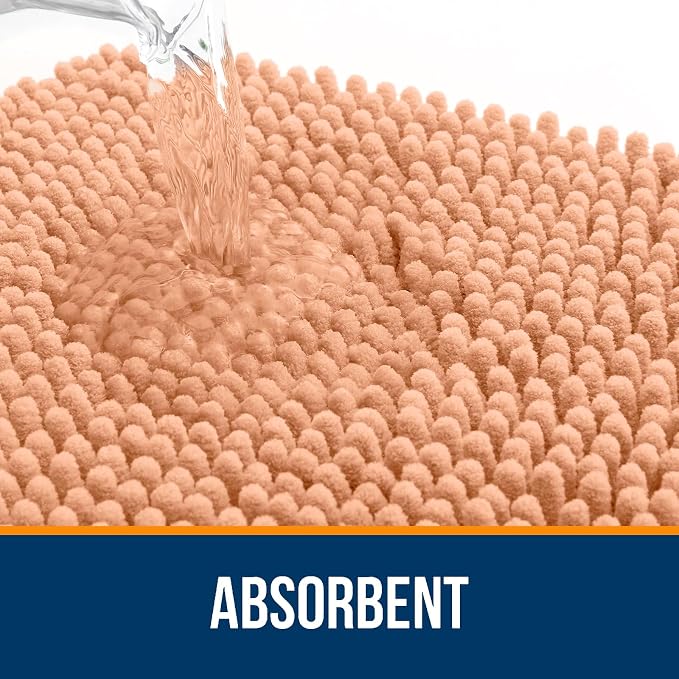 OLANLY Bathroom Runner Rugs 70x24, Extra Soft Absorbent Chenille Bath Rugs | Peach, Quick-Drying Rubber Backing, Machine Washable Long Bath Mat for Bathroom Floor, Tub and Shower, Home Decor Accessories