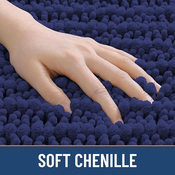 Smiry Bathroom Rugs 44X24, Extra Soft Rubber Backing Chenille Bath Mats | Deep Blue Machine Washable Non Slip Quick Dry Bath Mats for Bathroom Floor, Tub, Shower, Home Decor Accessories