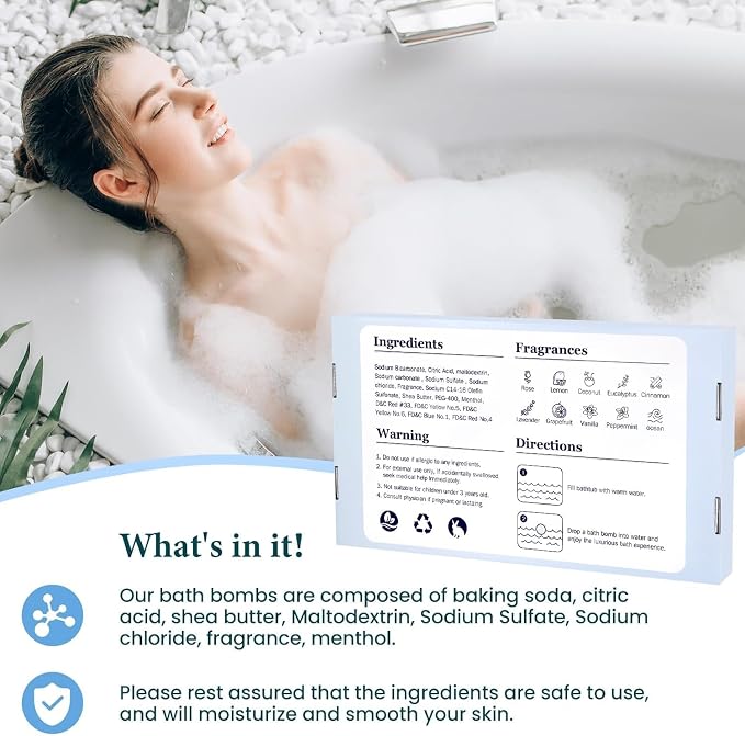 Bath Bombs Set 50 PCS with 10 Scents, Natural Bathbombs, Blue | With Shea Butter & Safe Oil, Bubble Bombs for Women, Ideal for Mother's Day, Valentine's Day, Christmas, Birthday Present