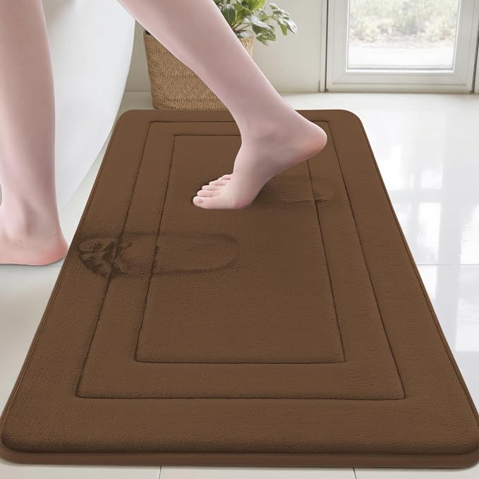Cupic Cupid Memory Foam Bath Mat 24"×36", Non Slip Bathroom Rugs, Brown | Soft Touch, Cushioned Comfort, Non Slip Bathroom Mat, Super Absorbent & Quick Dry, Machine Washable for Shower, Tub & Vanity