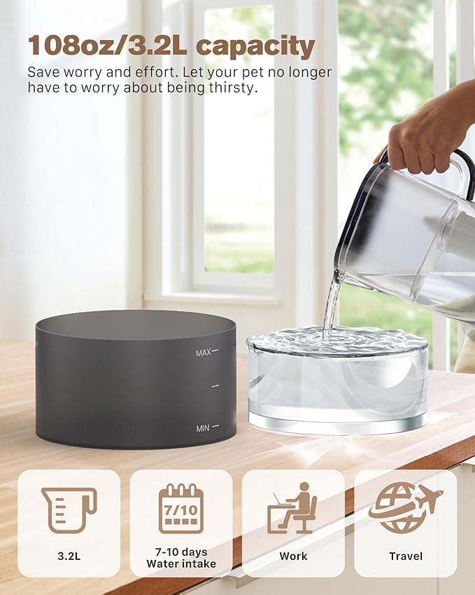 Black Cat Water Fountain: with 6 Carbon Filters + 3 Sponge Filters | 108oz/3.2L Pet Water Fountain Quiet Cat Water Fountains Indoor Faucet Cat Fountain for Cats and Dogs