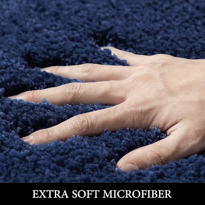 MIULEE Navy Blue Bathroom Rugs Set 2 Piece Small Soft Bath Mats 16x24 Inch | Soft Absorbent Microfiber Bath Rugs, Non Slip, Quick Dry, Fluffy Bath Rugs for Bathroom Floor Tub Showers, Machine Washable