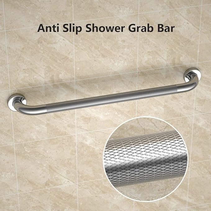 Anti Slip Shower Grab Bar 24 Inch, YuanDe Chrome Stainless Steel Bath Grab Bar, Knurled Bathroom Safety Rail, Shower Handrail Support, Handicap Elderly Injury Balance Assist Handles