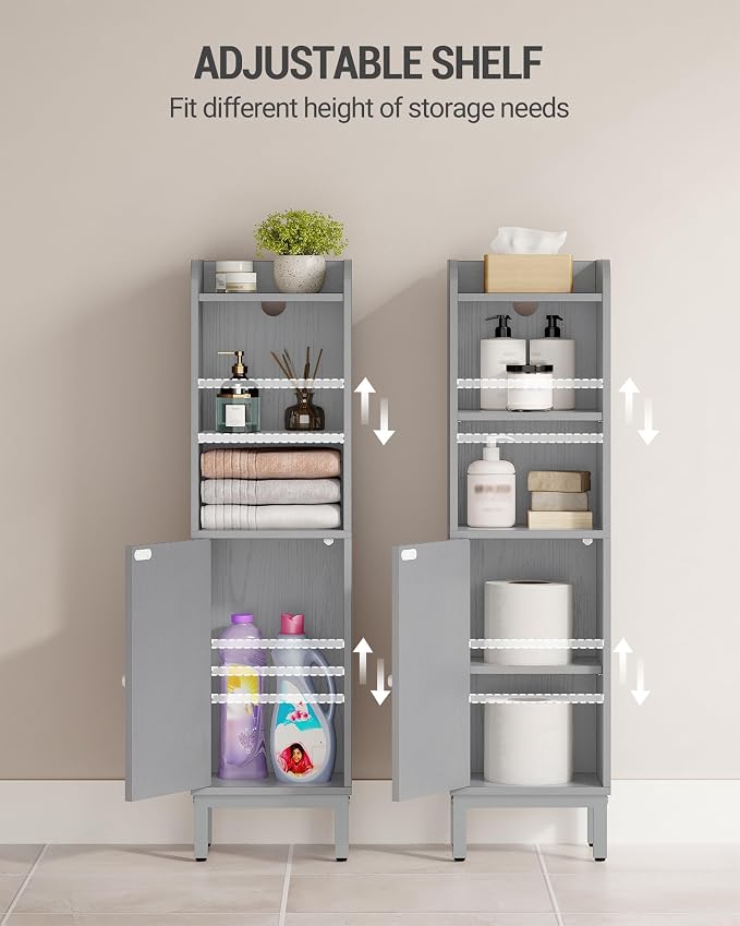 Hzuaneri Bathroom Storage Cabinet, Small Corner Floor Cabinet with Door and Shelves, Narrow Toilet Paper Holder, Bathroom Organizer with Adjustable Shelf, for Small Spaces, Gray BC38221GR