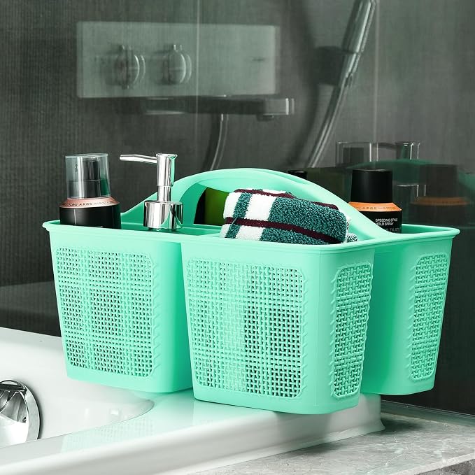 NINU Plastic Cyan Shower Caddy Basket, Divided Cleaning Portable Shower Basket with Handle Compartments Storage Organizer for Bathroom, College, Kitchen, Dorm Room Essentials