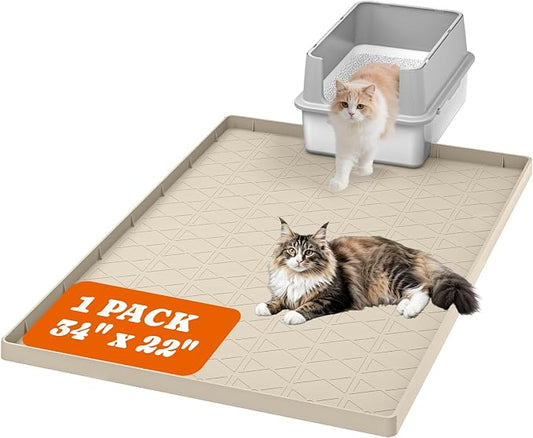 Pawtners Silicone Cat Litter Mat 34 x 22 in, Easy to Clean, Beige, 1 Pack | Non-Slip Kitty Litter Mat for Floor, Waterproof & Urine-Proof Cat Litter Mat Litter Trapping Mat, Soft on Kitty Paws