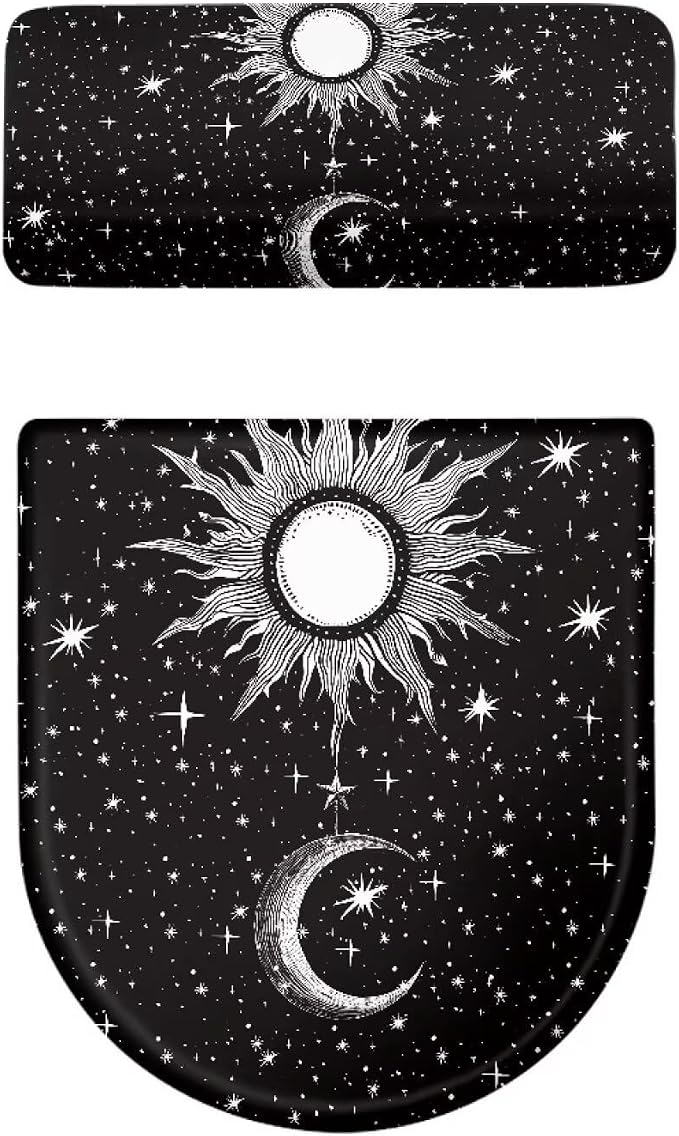 Toilet Lid Covers for Bathroom Set Gothic Toilet Seat Lid Cover Sun Moon Pattern, Washable Bathroom Decor