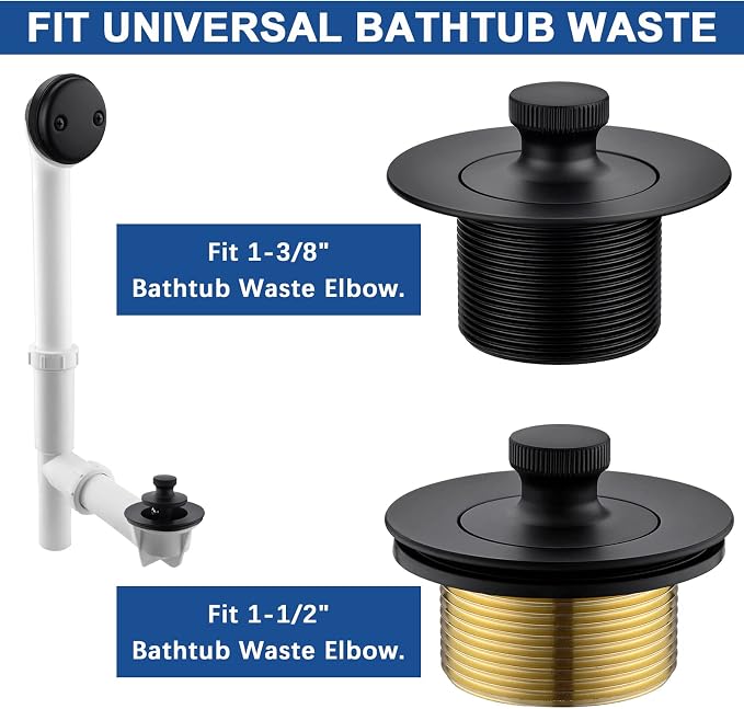 Brass Bathtub Drain Kit, Lift and Turn Tub Drain Kit with 2-Hole Tub Overflow Faceplate, Matte Black
