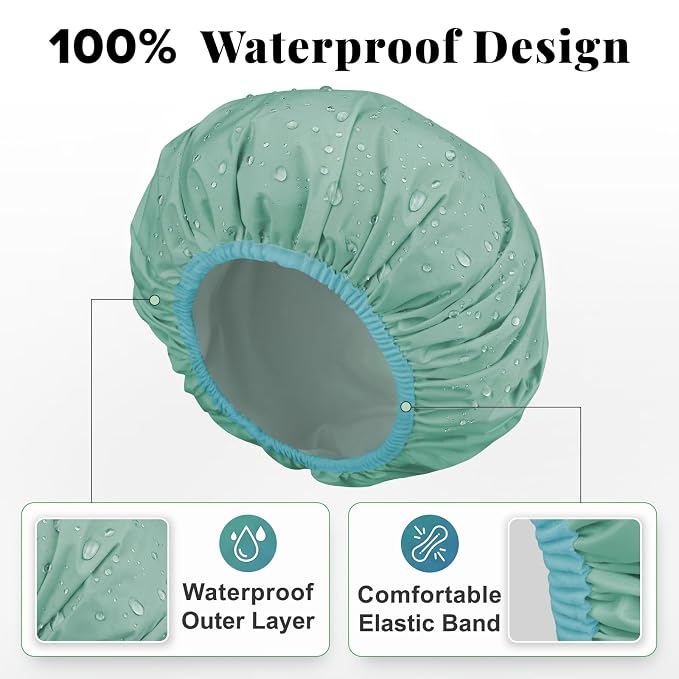3Pcs Shower Cap for Women Reusable Waterproof, Bath Cap for Long Hair, Comfortable Showers Cap for Thick Curly Hair