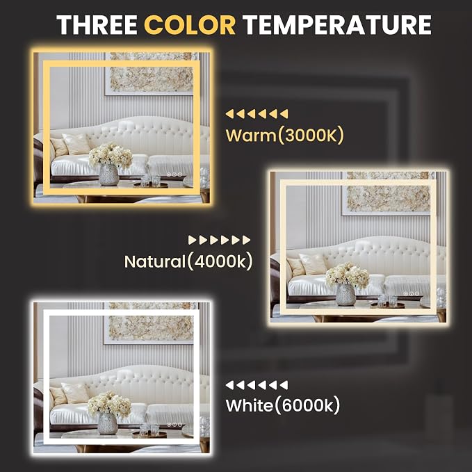 LOAAO 40"X34" LED Bathroom Mirror with Lights, UL Listed | Anti-Fog, Dimmable, 3 Color Temperature, Backlit + Front Lit, Memory Function, Tempered Glass