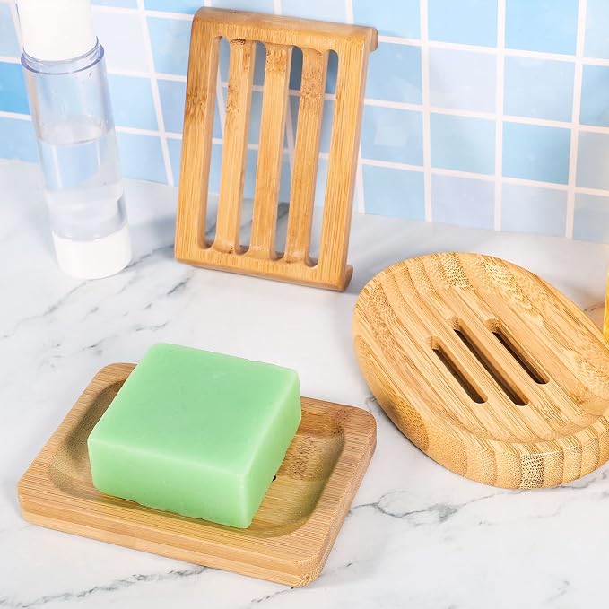 Pimoys 12 Pcs Bamboo Soap Dishes, Wooden Soap Tray, Shampoo Bar Holder, Bar Soap Holder for Bathroom, Kitchen (3 Size)