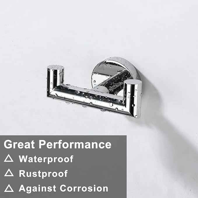 Towel Hooks for Bathrooms,Polished Chrome Towel Hook for Kitchen Bathroom,SUS304 Stainless Steel Coat Hook,Heavy Duty Double Towels Holder Hooks for Hanging Towels,Coats,Clothes,Wall Mount,2 Pack