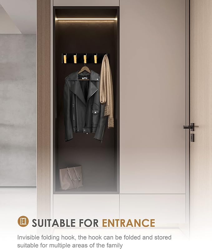 2 Pack，Bathroom Towel Hooks for Wall，Black Gold Wall Hooks for Coats，Towel Hooks for Bathrooms，Perforated or Free Perforated，Black Gold Towel Hooks，Towel Door Hooks，Also for Balcony，Kitchen.