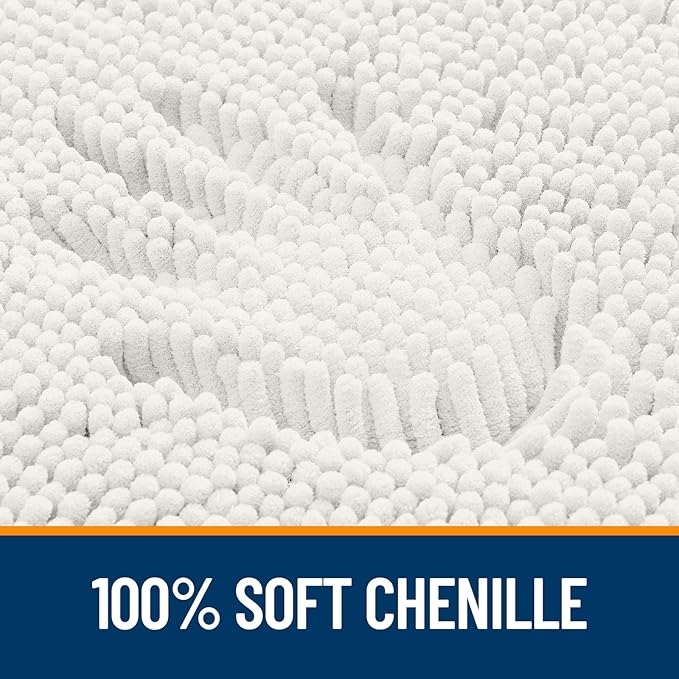 OLANLY Chenille Bathroom Rugs Mats Sets 2 Piece, 36"x24"+30"x20", Ivory | Ultra Soft Absorbent Bath Rugs Set, Rubber Backing Non-Slip, Quick Dry, Machine Washable Bath Carpet, Home Decor Accessories