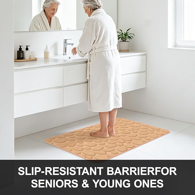 Stone Bath Mats, Non-Slip Memory Foam Bathroom Rug, 20x32 Khaki | TPR Rubber Backing,Ultra Soft,Highly Absorbent,Machine Washable,Quick Dry for Tub and Shower, Home Decor Accessories