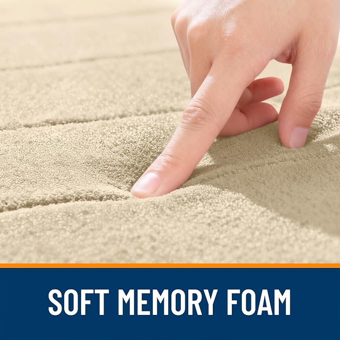 OLANLY Memory Foam Bath Mat 35x16, Super Soft and Absorbent Bathroom Rugs | Beige, Quick Dry Bath Rug, Machine Washable Shower Floor Mats, Bathmat Carpet for Bathroom Floor, Tub and Shower