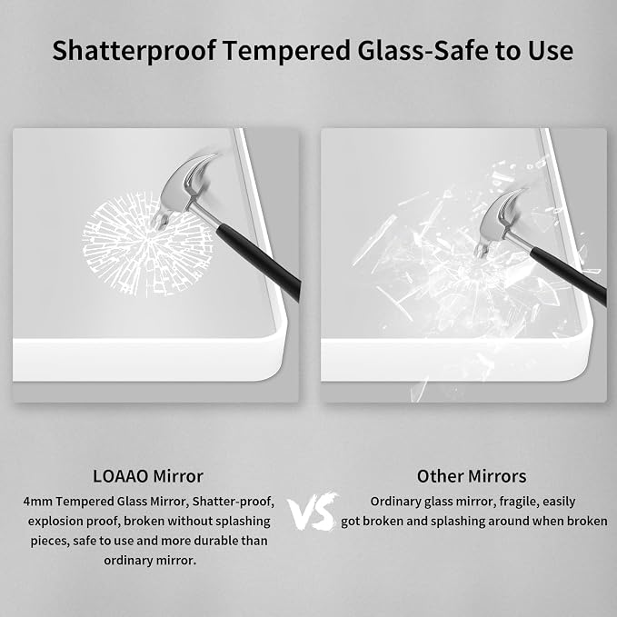 LOAAO White Metal Framed Bathroom Mirror, 72x36 Inch | Rounded Rectangle, Anti-Rust, Tempered Glass, Hangs Horizontally or Vertically