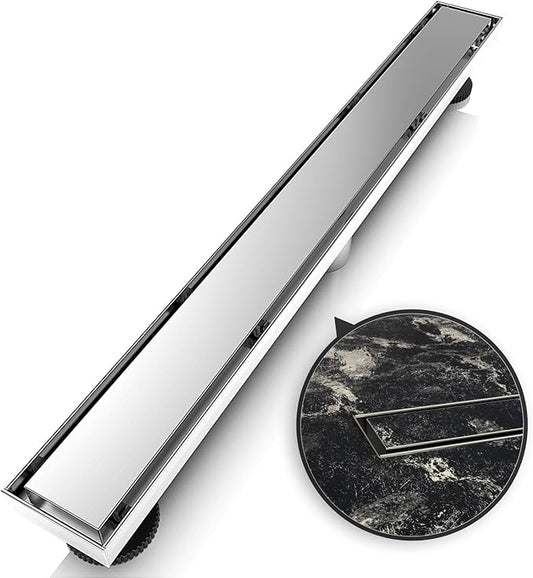 WEBANG 28 Inch Linear Shower Drain Rectangular Floor Drain with Accessories Reversible 2-in-1 Cover Tile Insert Grate Removable SUS304 Stainless Steel CUPC Certified Brushed
