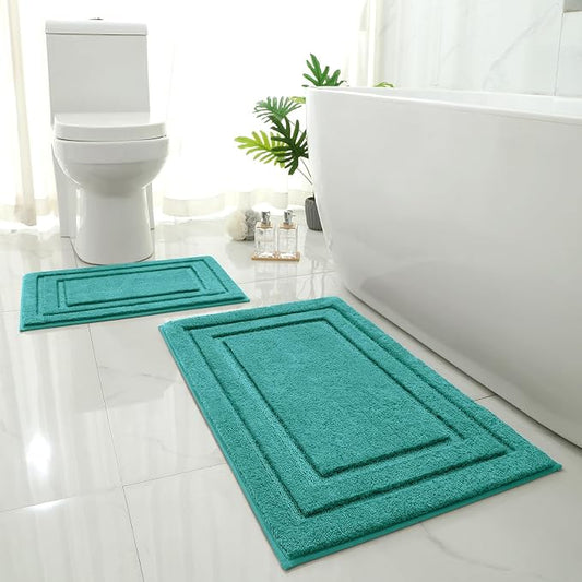 HOMEIDEAS Bathroom Rugs Sets 2 Piece, Super Soft Non Slip Bath Mat Teal | Ultra Absorbent, Microfiber Machine Washable Bath Rug Set, for Bathroom, Tub, Shower 20" x 32" + 16" x 24"