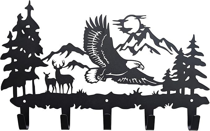 Metal Eagle Hooks Wall Art Decor-Eagle Hangers and Key Holder-Animal Theme Hooks Sweet Home Decor for Storage, Living Room, Hallway, Office (Black)