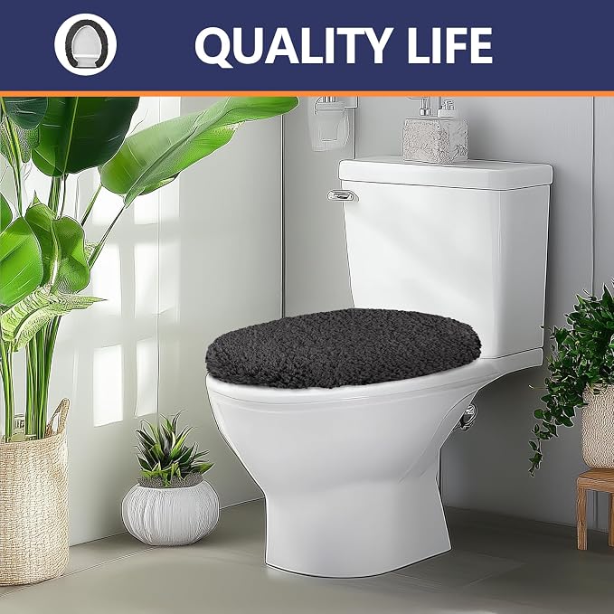 Soft Microfiber Toilet Seat Cover 17.5" x 15" Machine Washable | Solid Toilet Lid Cover Adjustable Rubber Backing Fits Most 16 -17.5" L x 14-16" W Round Oblong and Elongated Toilet Seat