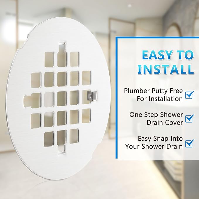 Enhon 2 Pack 4-1/4 Snap in Shower Drain Cover, Round Strainer Drain Grid, Bathroom Shower Grate Cap Replacement for Hair Catcher(Brushed Nickel,Stainless Steel)