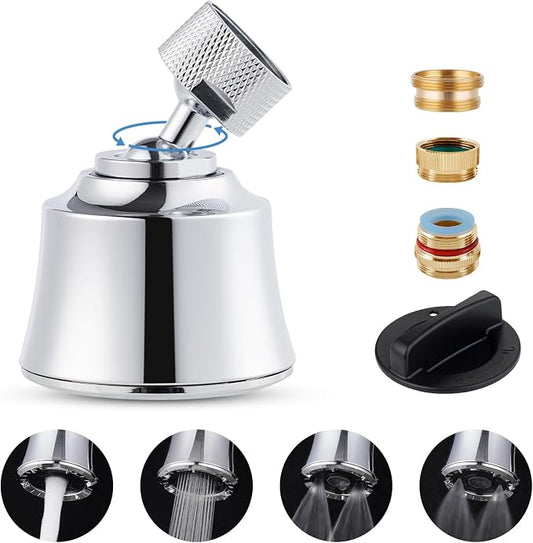 Hygie Rinse Kitchen Sink Faucet Head Replacement 4 Spray Faucet Sprayer Attachment with 2 Ball Joint, Big Angle Swivel, 55/64-27UNS Famale Thread, Male Thread Adapter Included, Chrome