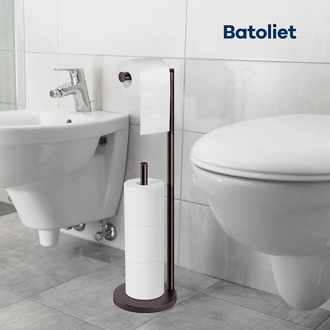 Toilet Paper Holder Stand, Bathroom Free Standing with Storage, Bronze | Rustproof Toilet Paper Roll Holder for 4 Rolls,with Non-Slip Stable Base,Bathroom Organizers and Storage