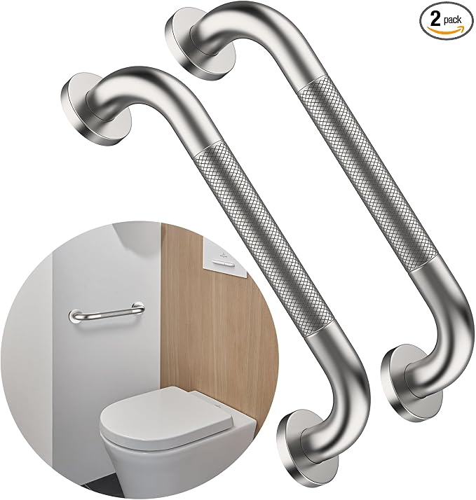12 Inch Anti Slip Shower Safety Bars,Munzong Bathroom Grab Bars for Bathtubs and Showers,Brushed Nickel Knurled Handicap Balance Bar,Safety Hand Rail Support Elderly Senior Bath Handle