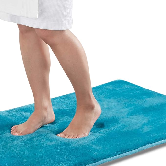 Memory Foam Bath Mat Non Slip Absorbent Super Cozy Velvet Bathroom Rug Carpet (24 inches X 48 inches, Caribbean Sea)