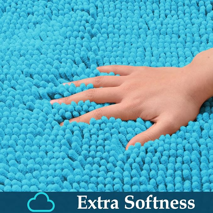 Teal Blue Bathroom Rugs Set 2 Piece Bath Rugs Washable Bath Mats for Bathrooms, Thick Soft Chenille Bathtub Mat, Ultra Absorbent Bath Carpet, Shaggy Floor Mat