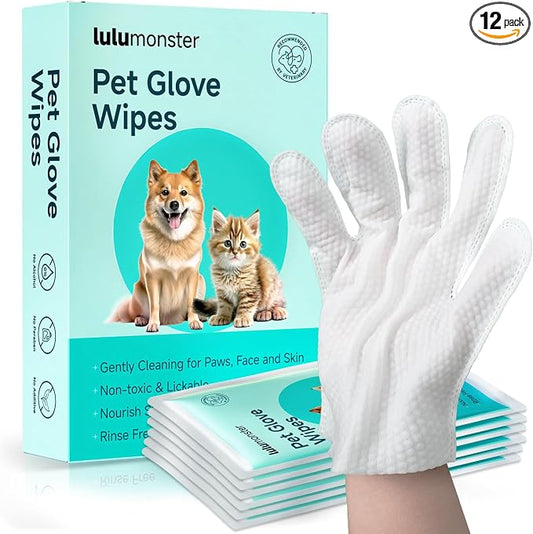 Pet Grooming Glove Wipes for Dogs & Cats – Individually Wrapped, Hypoallergenic, Rinse-Free Bathing & Deodorizing Wipes for Daily Care & Travel