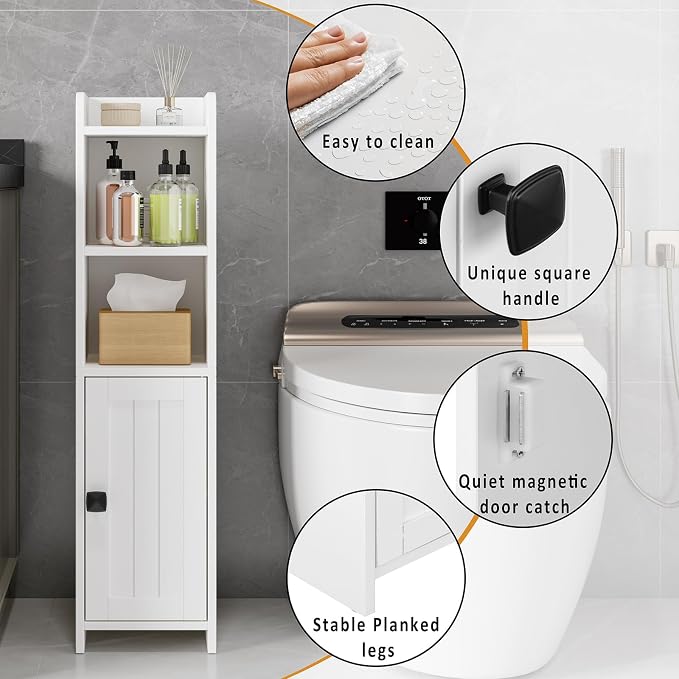 Lomojo Small Bathroom Storage Cabinet Corner, 7.87"Dx7.87"W x31.5"H (White) | Freestanding Narrow Toilet Paper Holder, Organizers for Bathroom Small Spaces Floor Cabinet with Adjustable Shelves and Door