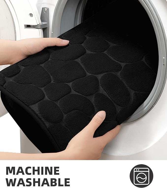 YIHOUSE Memory Foam Bath Mat Cobblestone Bathroom Rugs Super Water Absorbent Bath Mats for Bathroom Machine Washable Bath Rugs(20 x 24,Black)