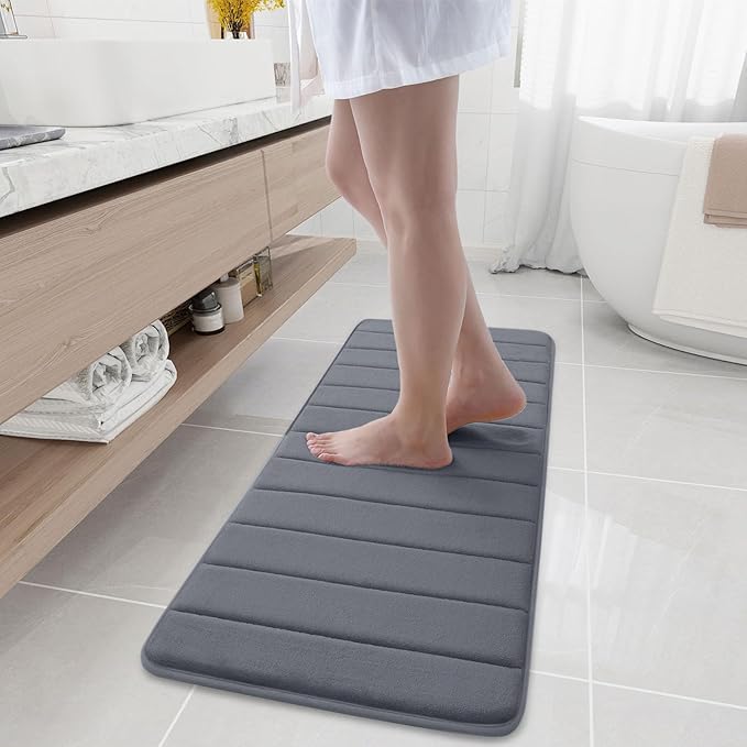 Buganda Memory Foam Bath Mat 47 x 17, Ultra Soft Absorbent Bathroom Rugs | Dark Grey, Machine Washable Quick Dry Bath Mats for Bathroom Floor, Shower and Tub, Home Decor Accessories