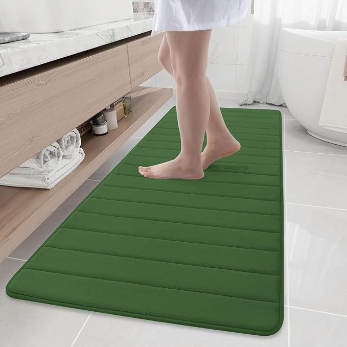 Buganda Memory Foam Bath Mat 70 x 24, Ultra Soft Absorbent Bathroom Rugs | Olive Green, Machine Washable Quick Dry Bath Mats for Bathroom Floor, Shower and Tub, Home Decor Accessories