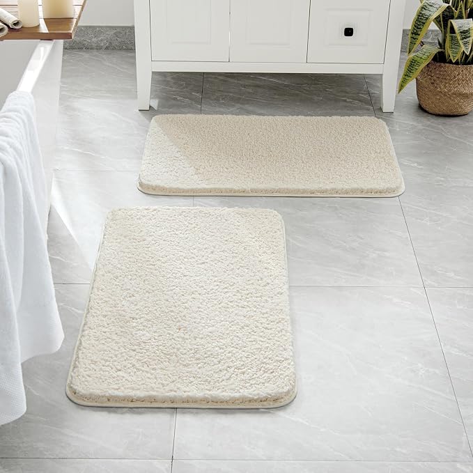 MIULEE Ivory Soft Bathroom Rugs Set 2 Piece Soft Bath Mats 20x30 Inch | Soft Absorbent Microfiber Bath Rugs, Non Slip, Quick Dry, Fluffy Bath Rugs for Bathroom Floor Tub Showers, Machine Washable