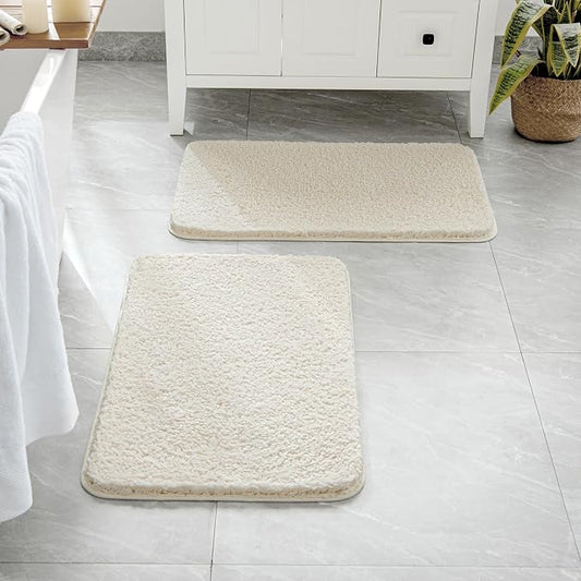 MIULEE Ivory Soft Bathroom Rugs Set 2 Piece Soft Bath Mats 20x30 Inch | Soft Absorbent Microfiber Bath Rugs, Non Slip, Quick Dry, Fluffy Bath Rugs for Bathroom Floor Tub Showers, Machine Washable