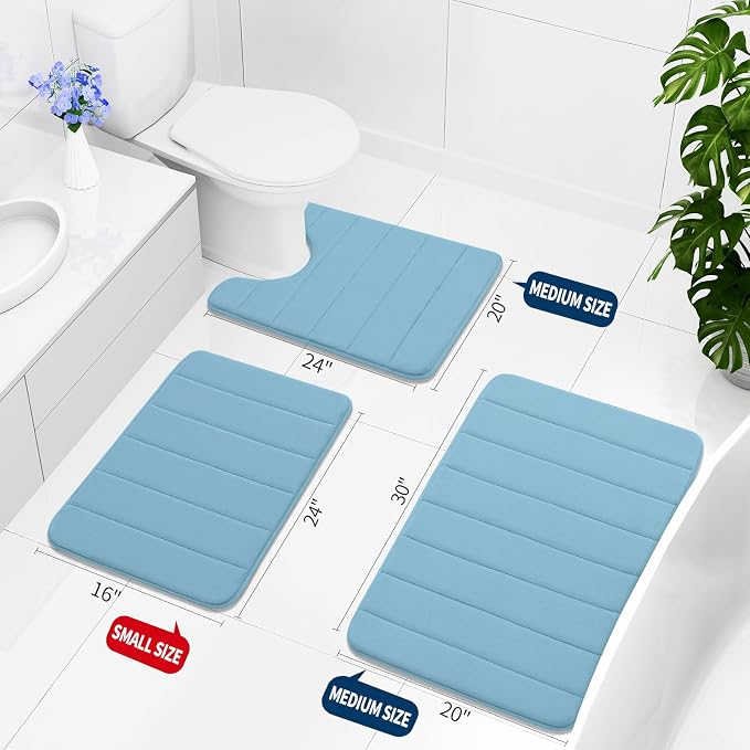 Buganda Memory Foam U-Shaped Toilet Rugs 20 x 20, Absorbent Bathroom mat | Blue, Thick Soft Machine Washable toilet mat for bathroom, Contour Bath Rugs Mat for Toilet Base
