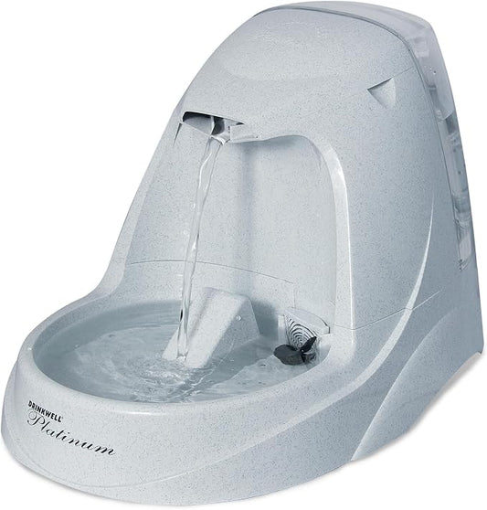 PetSafe Drinkwell Platinum Cat Water Fountain, 168 oz/5L, Grey | Free-Falling Stream Encourages Drinking, Dishwasher Safe, Large Capacity, Includes Replaceable Carbon Filter